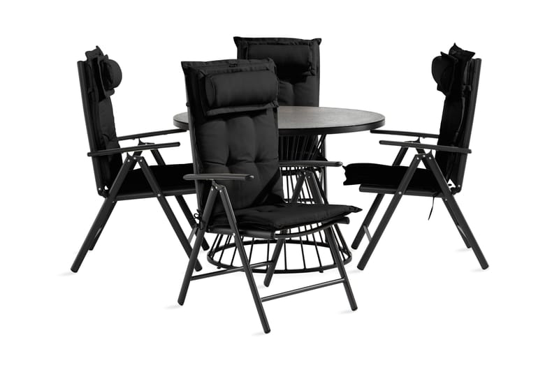 Cage Spisebordssæt + 4 Maggie Positionsstole med Hynde - Sort - Havesæt
