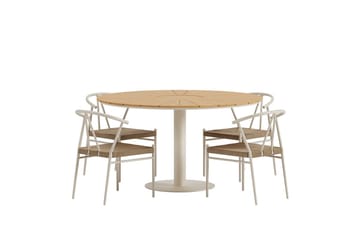 Croft Spisegruppe Rund 120 cm Udendørs med 4 Alfons Spisestole - Beige - Havemøbler - Udendørsgruppe - Havesæt
