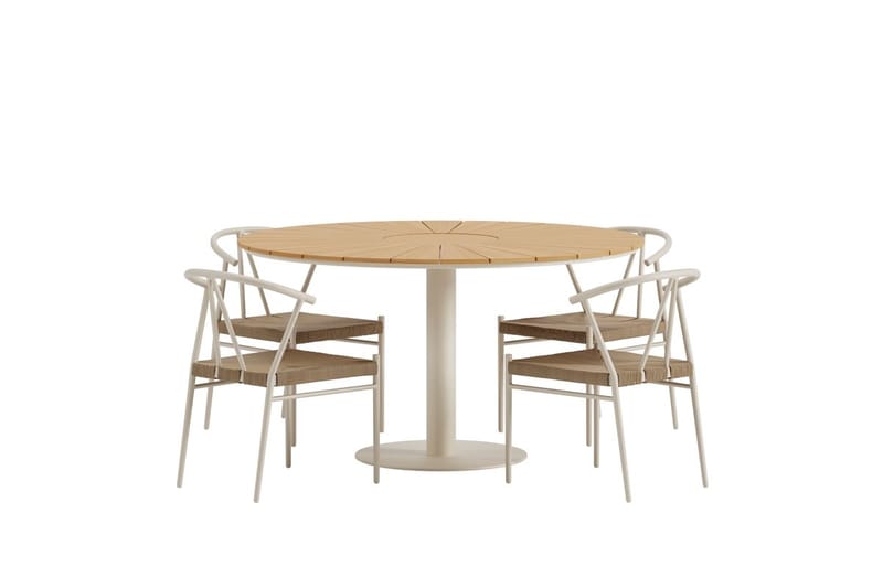 Croft Spisegruppe Rund 120 cm Udendørs med 4 Alfons Spisestole - Beige - Havemøbler - Udendørsgruppe - Havesæt