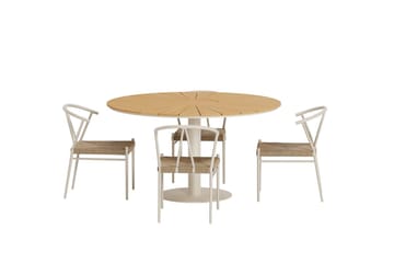 Croft Spisegruppe Rund 120 cm Udendørs med 4 Alfons Spisestole - Beige - Havemøbler - Udendørsgruppe - Havesæt