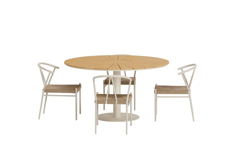 Croft Spisegruppe Rund 120 cm Udendørs med 4 Alfons Spisestole - Beige - Havemøbler - Udendørsgruppe - Havesæt