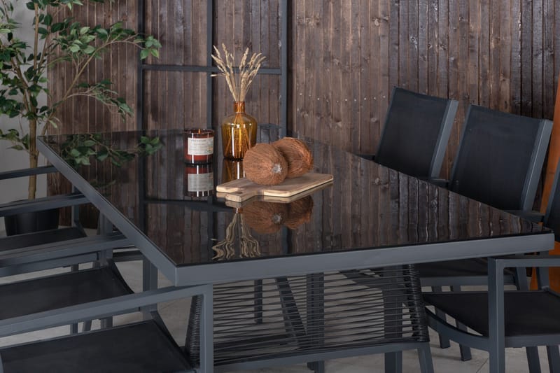 Dallas Spisegruppe cm Rektangulær med 6 Copacabana Stole - Sort - Havemøbler - Udendørsgruppe - Havesæt