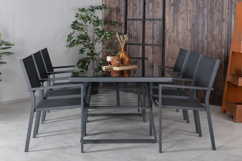 Dallas Spisegruppe cm Rektangulær med 6 Copacabana Stole - Sort - Havemøbler - Udendørsgruppe - Havesæt