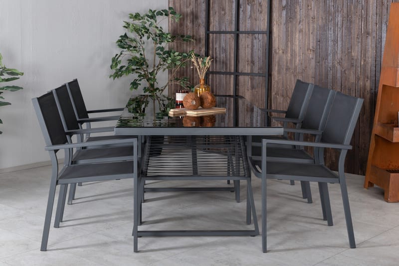 Dallas Spisegruppe cm Rektangulær med 6 Copacabana Stole - Sort - Havemøbler - Udendørsgruppe - Havesæt