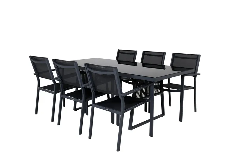Dallas Spisegruppe cm Rektangulær med 6 Copacabana Stole - Sort - Havemøbler - Udendørsgruppe - Havesæt
