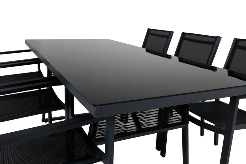 Dallas Spisegruppe cm Rektangulær med 6 Copacabana Stole - Sort - Havemøbler - Udendørsgruppe - Havesæt