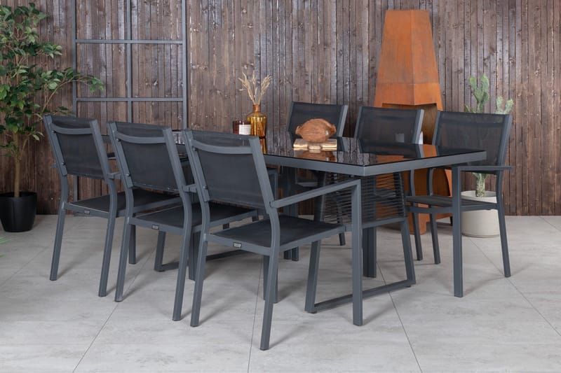 Dallas Spisegruppe cm Rektangulær med 6 Copacabana Stole - Sort - Havemøbler - Udendørsgruppe - Havesæt