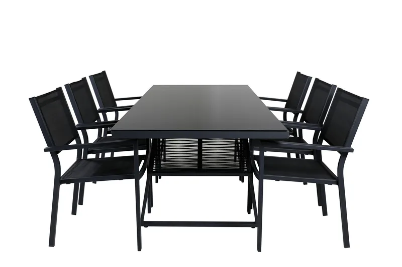 Dallas Spisegruppe cm Rektangulær med 6 Copacabana Stole, Sort