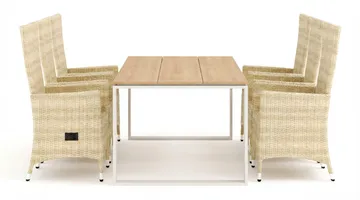 Devon udendørs spisebordssæt 210x100 cm med 6 Jenny spisestole - Beige/Teak - Havemøbler - Udendørsgruppe - Havesæt