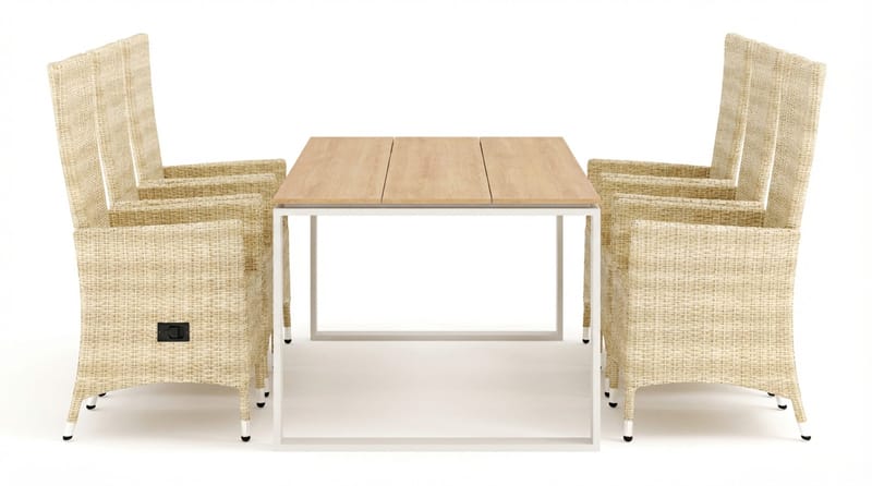 Devon udendørs spisebordssæt 210x100 cm med 6 Jenny spisestole - Beige/Teak - Havemøbler - Udendørsgruppe - Havesæt