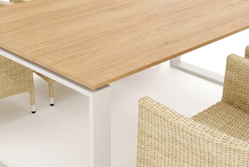 Devon udendørs spisebordssæt 210x100 cm med 6 Jenny spisestole - Beige/Teak - Havemøbler - Udendørsgruppe - Havesæt