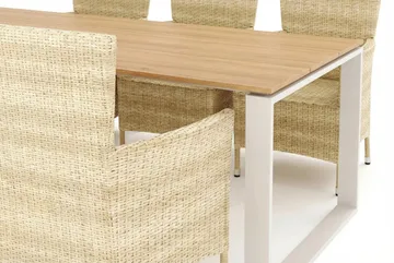 Devon udendørs spisebordssæt 210x100 cm med 6 Thor lænestole - Beige/Teak - Havemøbler - Udendørsgruppe - Havesæt