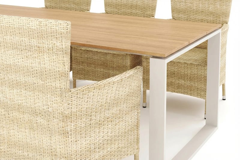 Devon udendørs spisebordssæt 210x100 cm med 6 Thor lænestole - Beige/Teak - Havemøbler - Udendørsgruppe - Havesæt