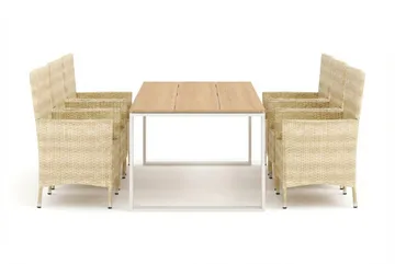 Devon udendørs spisebordssæt 210x100 cm med 6 Thor lænestole - Beige/Teak - Havemøbler - Udendørsgruppe - Havesæt