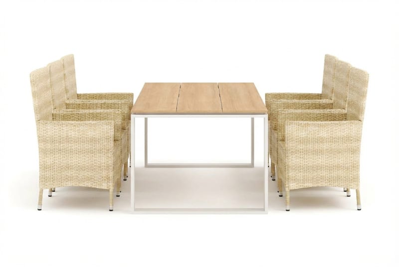 Devon udendørs spisebordssæt 210x100 cm med 6 Thor lænestole - Beige/Teak - Havemøbler - Udendørsgruppe - Havesæt