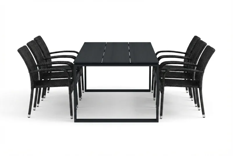Devon udendørs spisebordssæt 210x100 cm med 6 Thor Light udendørs lænestole - Sort - Havemøbler - Udendørsgruppe - Havesæt