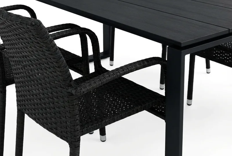 Devon udendørs spisebordssæt 210x100 cm med 6 Thor Light udendørs lænestole - Sort - Havemøbler - Udendørsgruppe - Havesæt