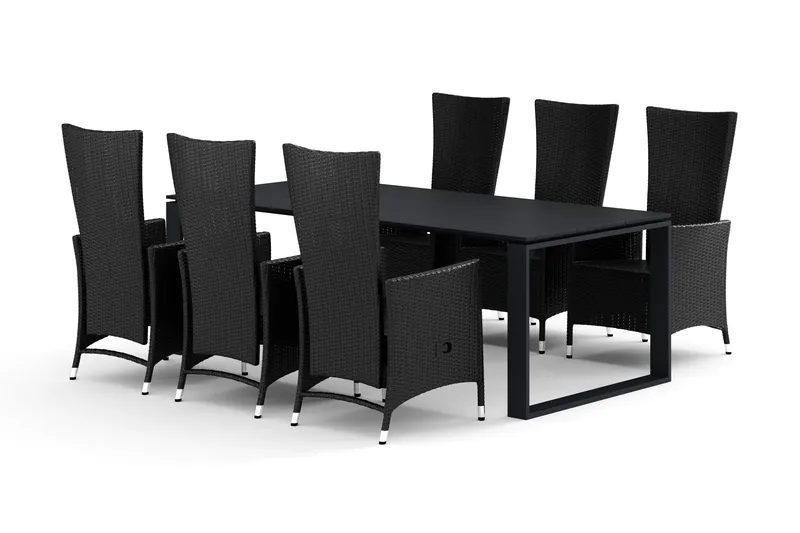 Devon udendørs spisegruppe 210x100 cm med 6 Jenny spisestole - Sort - Havemøbler - Udendørsgruppe - Havesæt