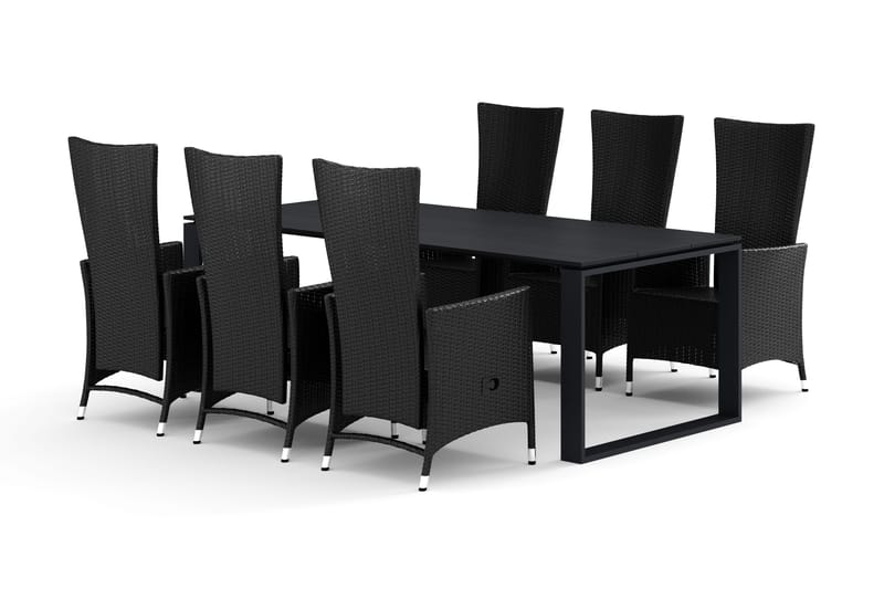 Devon udendørs spisegruppe 210x100 cm med 6 Jenny spisestole, Sort
