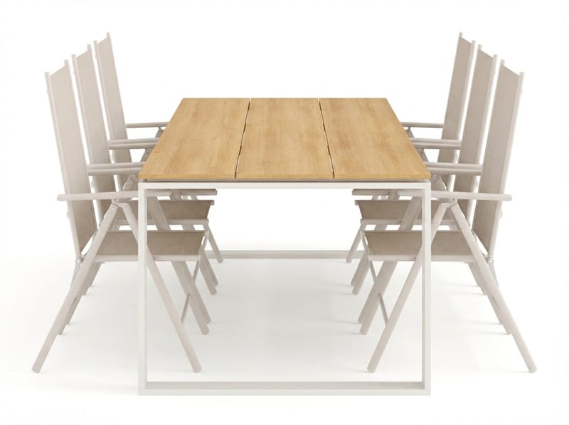 Devon udendørs spisegruppe 210x100 cm med 6 Maggie positionsstole - Beige/Teak - Havemøbler - Udendørsgruppe - Havesæt