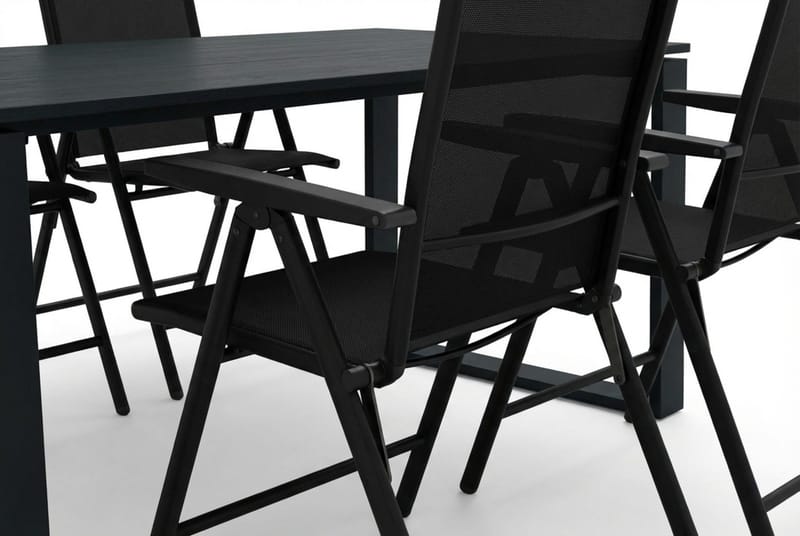 Devon udendørs spisegruppe 210x100 cm med 6 Sanna positionsstole - Sort - Havemøbler - Udendørsgruppe - Havesæt