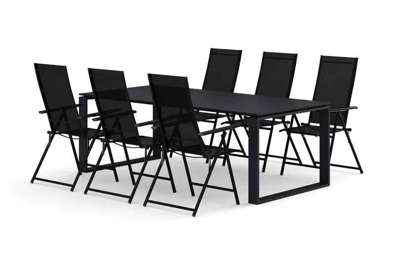 Devon udendørs spisegruppe 210x100 cm med 6 Sanna positionsstole - Sort - Havemøbler - Udendørsgruppe - Havesæt