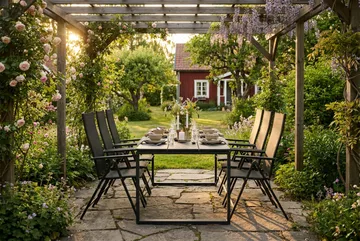Devon udendørs spisegruppe 210x100 cm med 6 Sanna positionsstole - Sort - Havemøbler - Udendørsgruppe - Havesæt