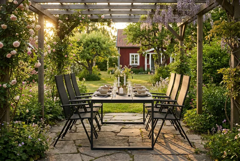 Devon udendørs spisegruppe 210x100 cm med 6 Sanna positionsstole - Sort - Havemøbler - Udendørsgruppe - Havesæt