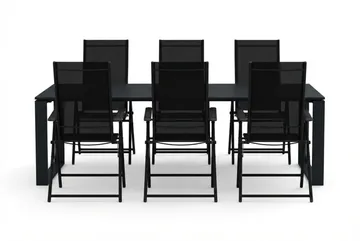 Devon udendørs spisegruppe 210x100 cm med 6 Sanna positionsstole - Sort - Havemøbler - Udendørsgruppe - Havesæt
