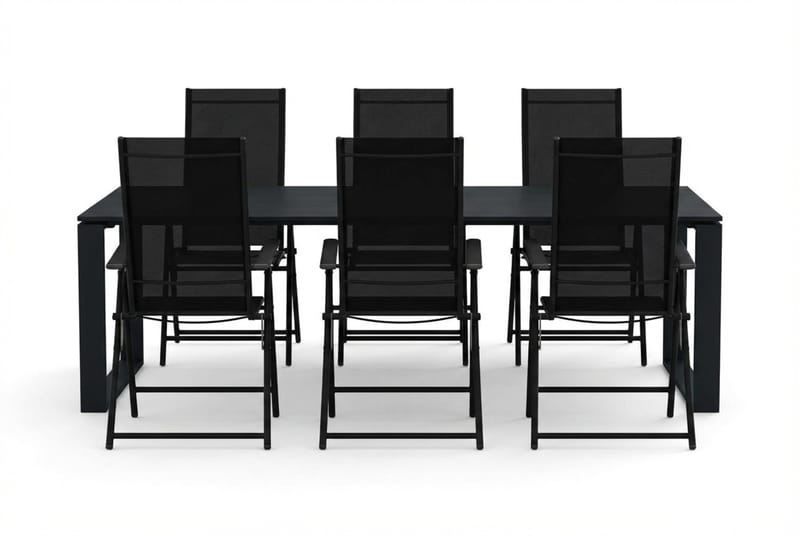 Devon udendørs spisegruppe 210x100 cm med 6 Sanna positionsstole - Sort - Havemøbler - Udendørsgruppe - Havesæt