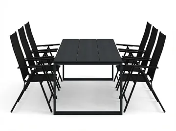 Devon udendørs spisegruppe 210x100 cm med 6 Sanna positionsstole - Sort - Havemøbler - Udendørsgruppe - Havesæt