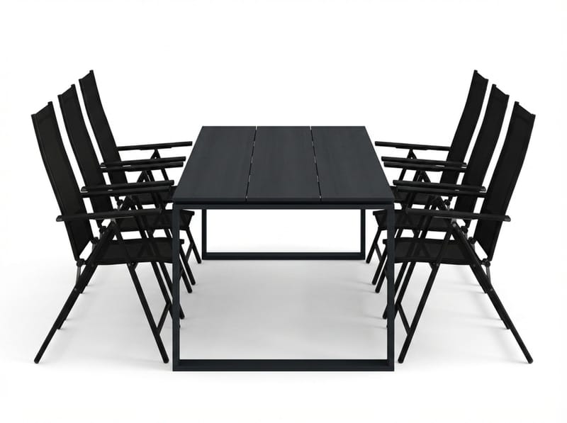 Devon udendørs spisegruppe 210x100 cm med 6 Sanna positionsstole - Sort - Havemøbler - Udendørsgruppe - Havesæt