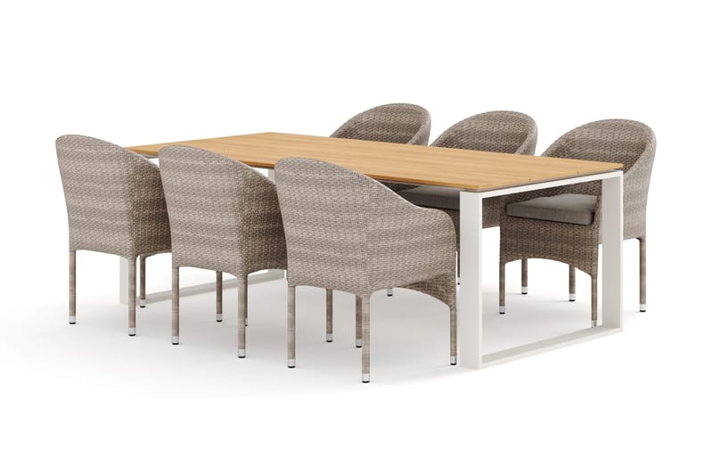 Devon udendørs spisegruppe 210x100 cm med 6 Thor lænestole - Beige/Teak - Havemøbler - Udendørsgruppe - Havesæt
