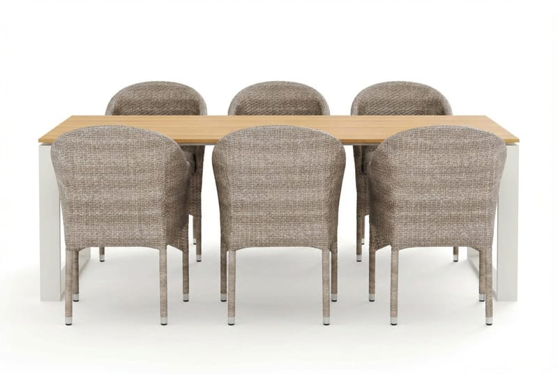 Devon udendørs spisegruppe 210x100 cm med 6 Thor lænestole - Beige/Teak - Havemøbler - Udendørsgruppe - Havesæt