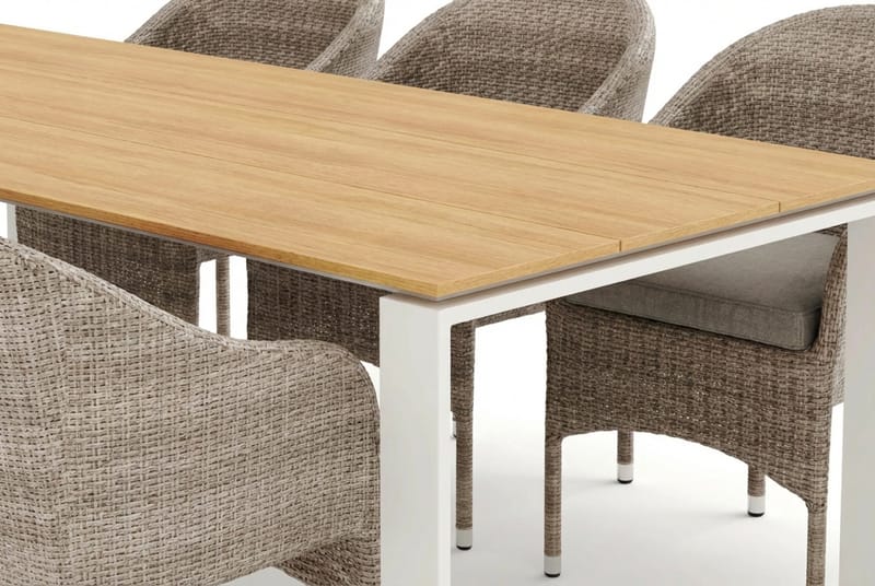 Devon udendørs spisegruppe 210x100 cm med 6 Thor lænestole - Beige/Teak - Havemøbler - Udendørsgruppe - Havesæt