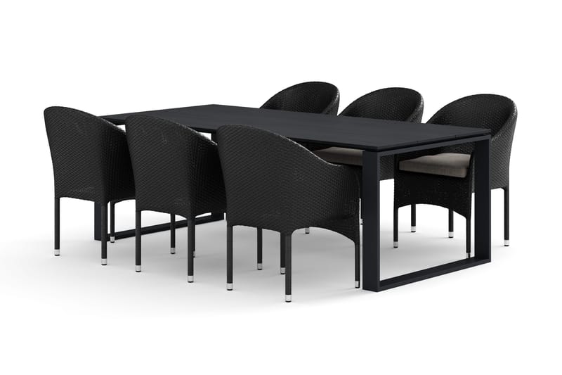 Devon udendørs spisegruppe 210x100 cm med 6 Thor lænestole, Sort
