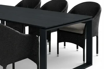 Devon udendørs spisegruppe 210x100 cm med 6 Thor lænestole - Sort - Havemøbler - Udendørsgruppe - Havesæt
