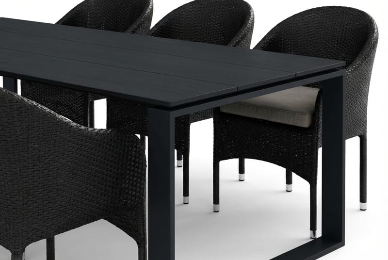 Devon udendørs spisegruppe 210x100 cm med 6 Thor lænestole - Sort - Havemøbler - Udendørsgruppe - Havesæt