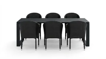 Devon udendørs spisegruppe 210x100 cm med 6 Thor lænestole - Sort - Havemøbler - Udendørsgruppe - Havesæt