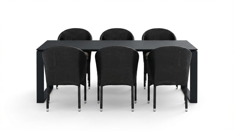 Devon udendørs spisegruppe 210x100 cm med 6 Thor lænestole - Sort - Havemøbler - Udendørsgruppe - Havesæt