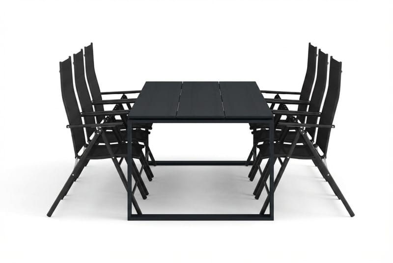 Devon udendørs spisegruppe 210x100 cm med 6 positionsstole - Sort - Havemøbler - Udendørsgruppe - Havesæt