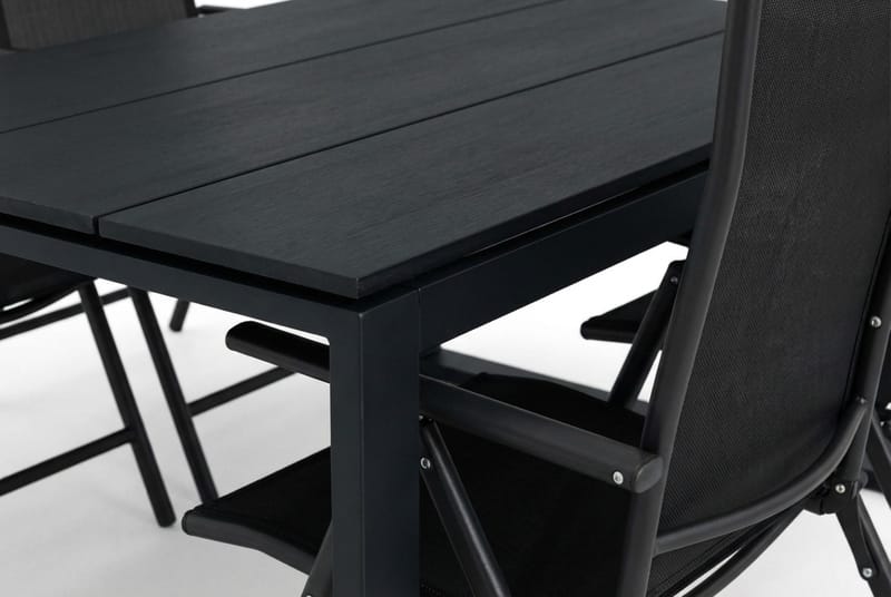 Devon udendørs spisegruppe 210x100 cm med 6 positionsstole - Sort - Havemøbler - Udendørsgruppe - Havesæt