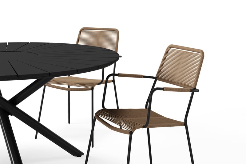Finnhamn Rundt Spisebord 140 cm med 4 Lindos Spisestole - Sort - Havemøbler - Udendørsgruppe - Havesæt