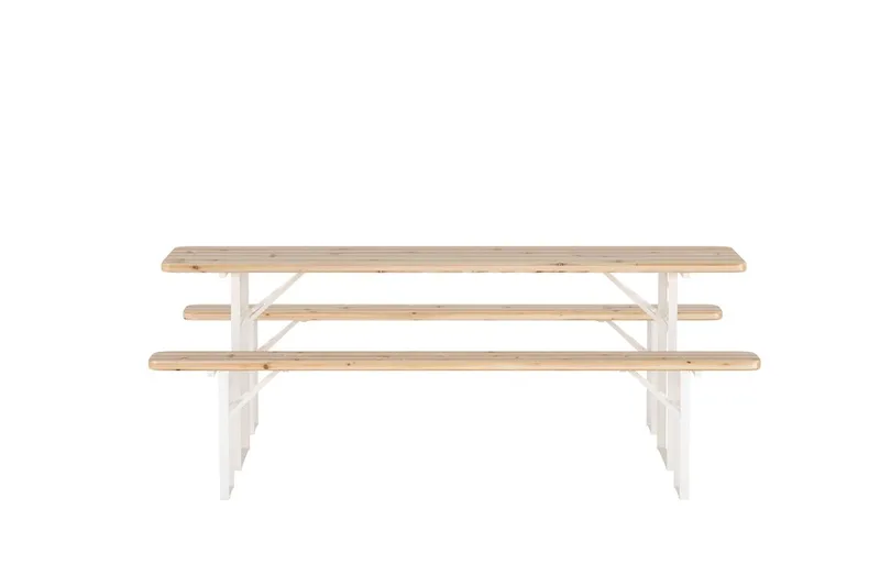 Guiness spisegruppe 200 cm med 2 bænke udendørs - Teaklook, beige stel - Havemøbler - Udendørsgruppe - Havesæt