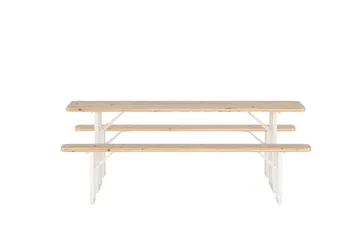 Guiness spisegruppe 200 cm med 2 bænke udendørs - Teaklook, beige stel - Havemøbler - Udendørsgruppe - Havesæt