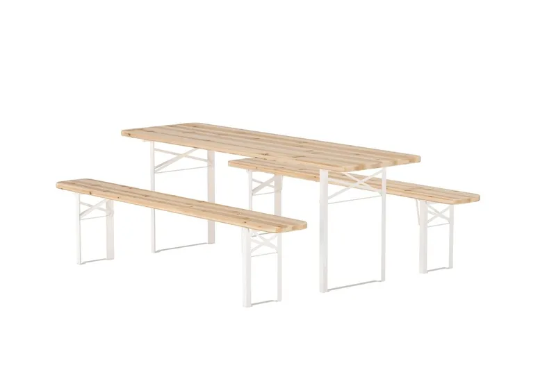 Guiness spisegruppe 200 cm med 2 bænke udendørs - Teaklook, beige stel - Havemøbler - Udendørsgruppe - Havesæt