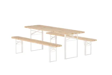 Guiness spisegruppe 200 cm med 2 bænke udendørs - Teaklook, beige stel - Havemøbler - Udendørsgruppe - Havesæt