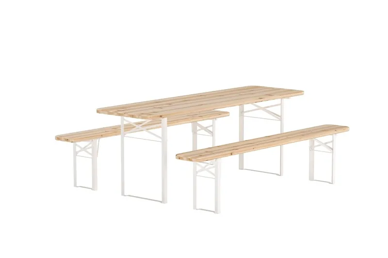 Guiness spisegruppe 200 cm med 2 bænke udendørs - Teaklook, beige stel - Havemøbler - Udendørsgruppe - Havesæt