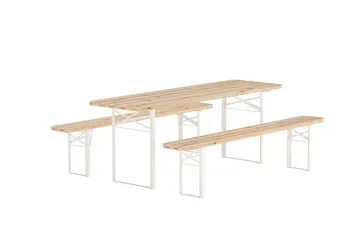 Guiness spisegruppe 200 cm med 2 bænke udendørs - Teaklook, beige stel - Havemøbler - Udendørsgruppe - Havesæt