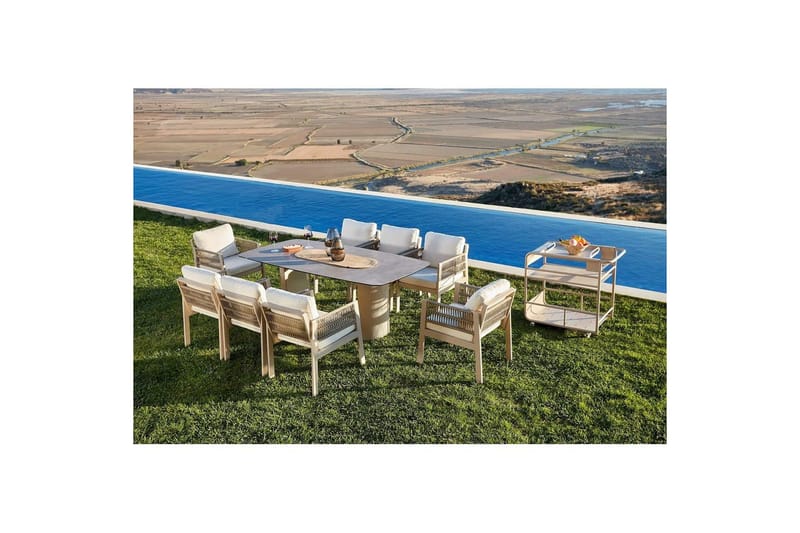 Havebord og stol sæt (8 dele) Bonavista Keramisk Beige - Lysebrun - Havemøbler - Udendørsgruppe - Havesæt